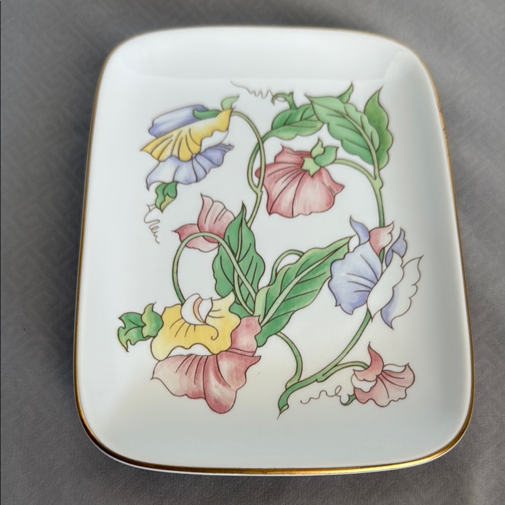 Ben Rickert Floral Fine China Soap Jewelry Trinket Tray with Gold Trim Japan Vtg